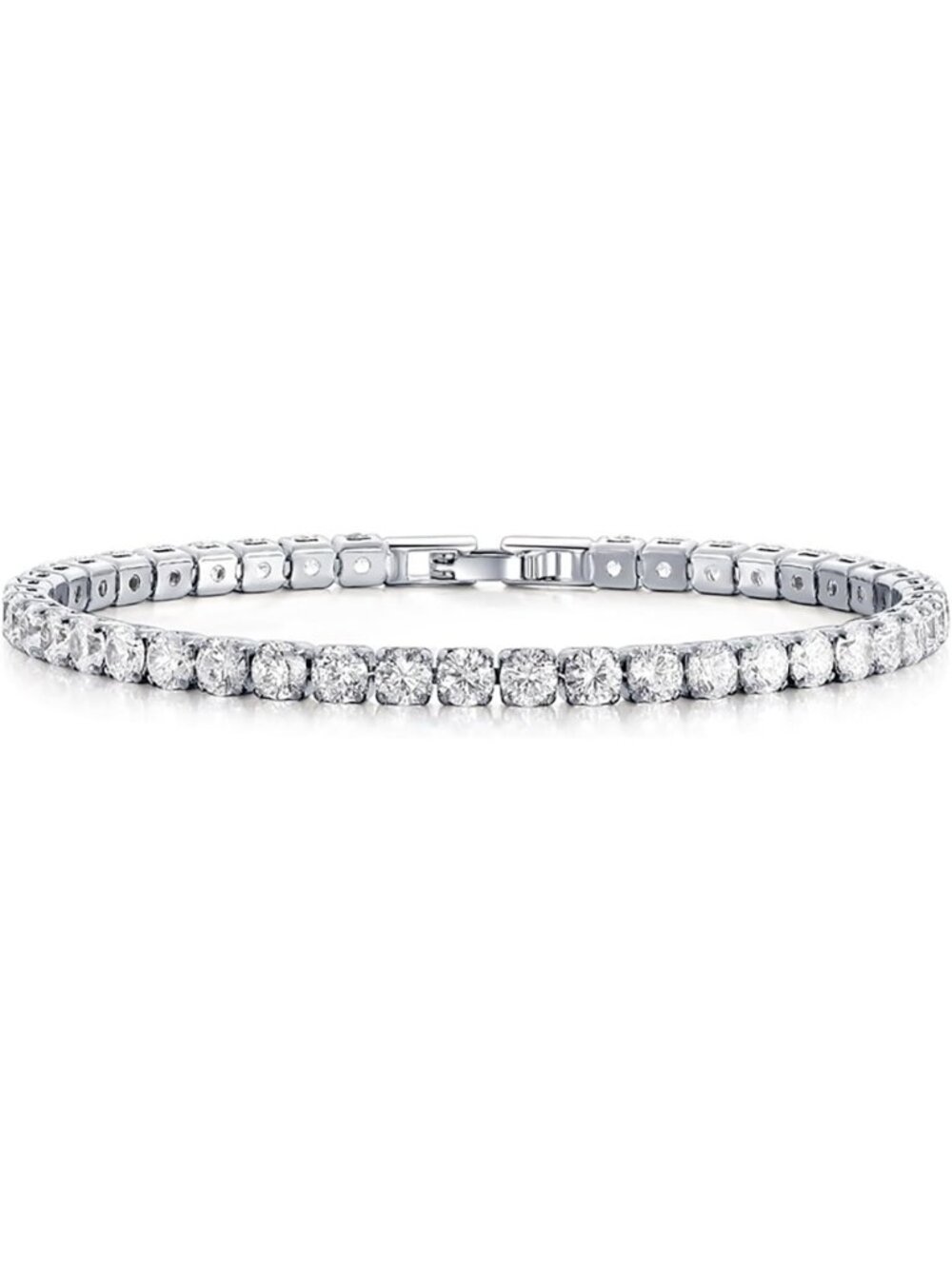 18K Gold/Silver Plated 4mm Diamond Tennis Bracelet, Stainless Steel Chain, 7.5